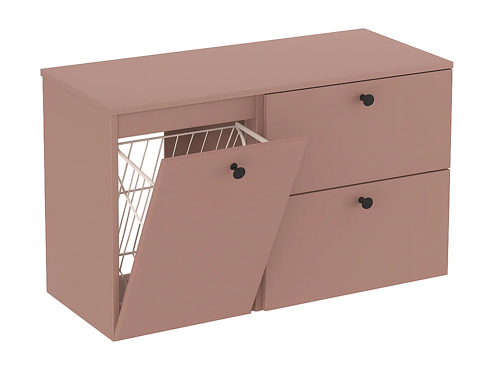 Meuble lavabo WENA, fronts lisses, avec panier à linge, Beti, 100x60x47 cm, Rose foncé