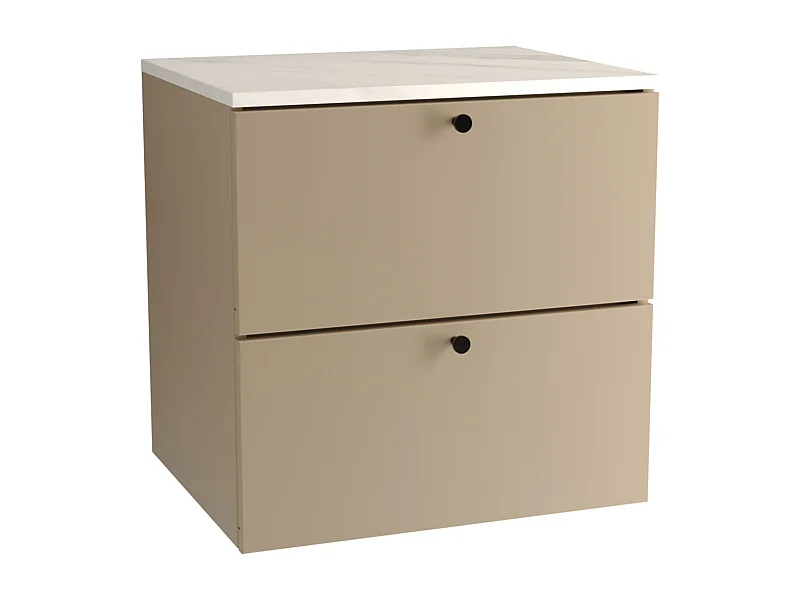 Wastafelkast WENA, gladde fronten, Beti, 60x60x47 cm, Cappuccino/Marmer Bianco