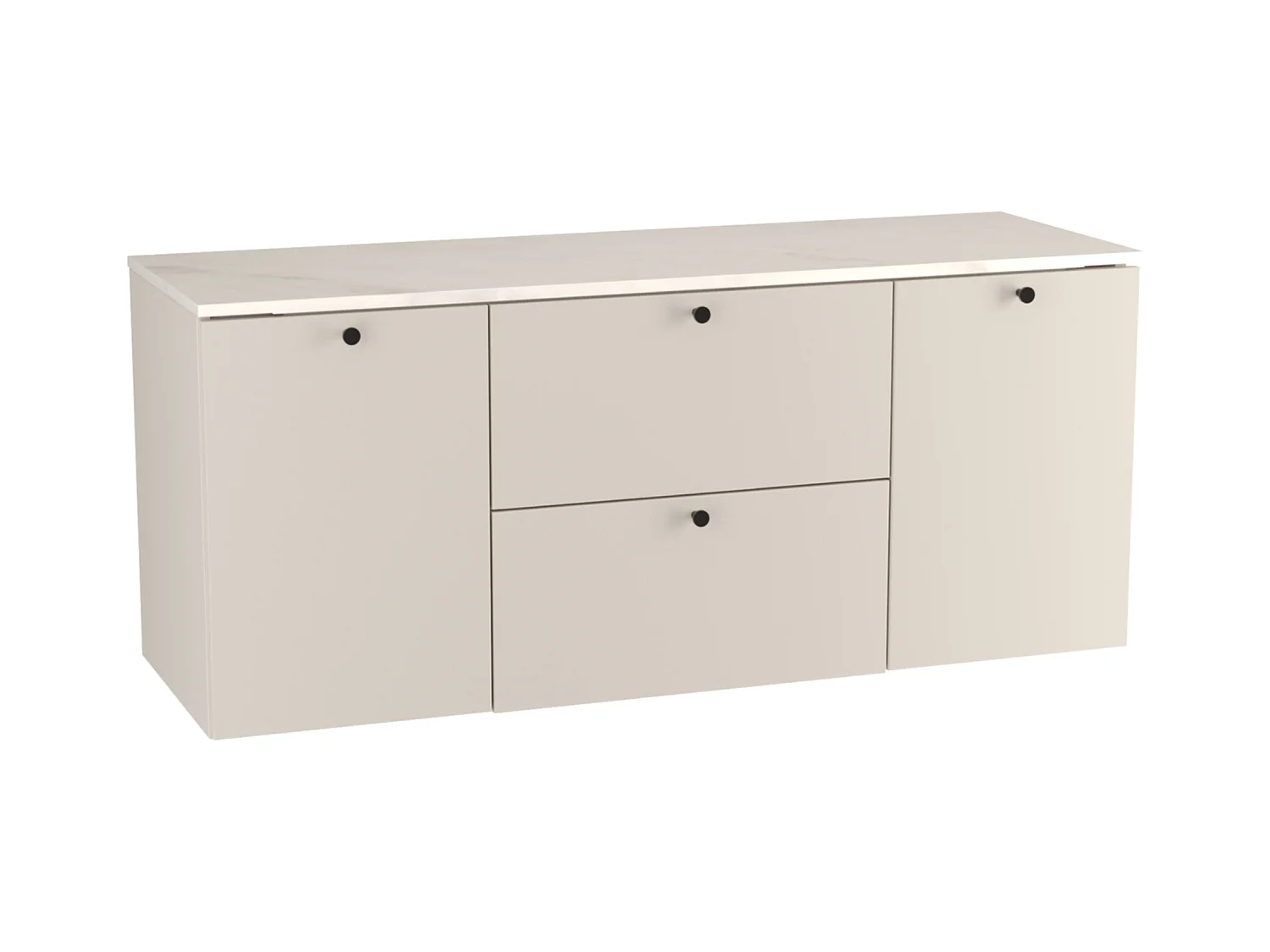 Meuble lavabo WENA, avec 2 portes et 2 tiroirs, fronts lisses, avec panier à linge, Beti, 140x60x47 cm, Cachemire/Marbre Bianco