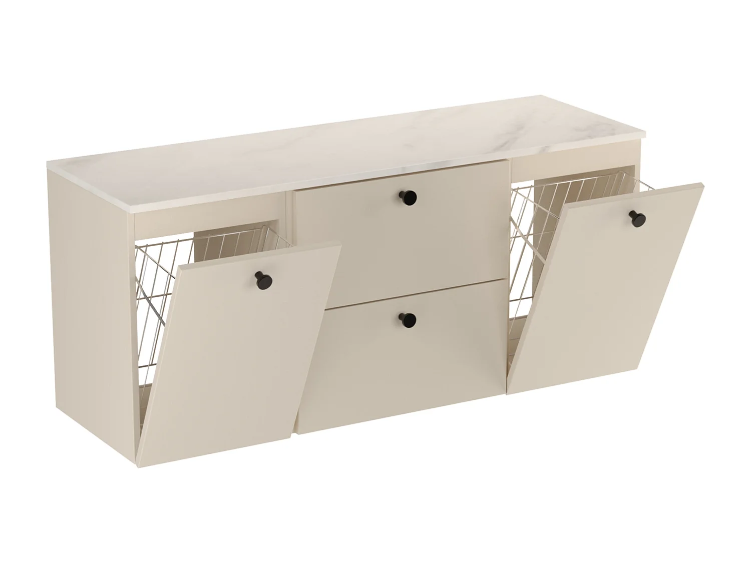 Wastafelkast WENA, met 2 deuren en 2 laden, gladde fronten, met wasmand, Beti, 140x60x47 cm, Kasjmir/Marmer Bianco