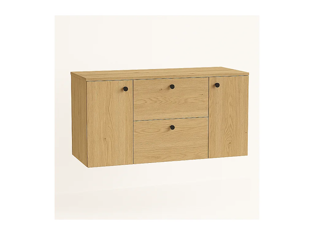 Meuble lavabo WENA, avec 2 portes et 2 tiroirs, fronts lisses, Beti, 120x60x47 cm, Chêne de Crémone