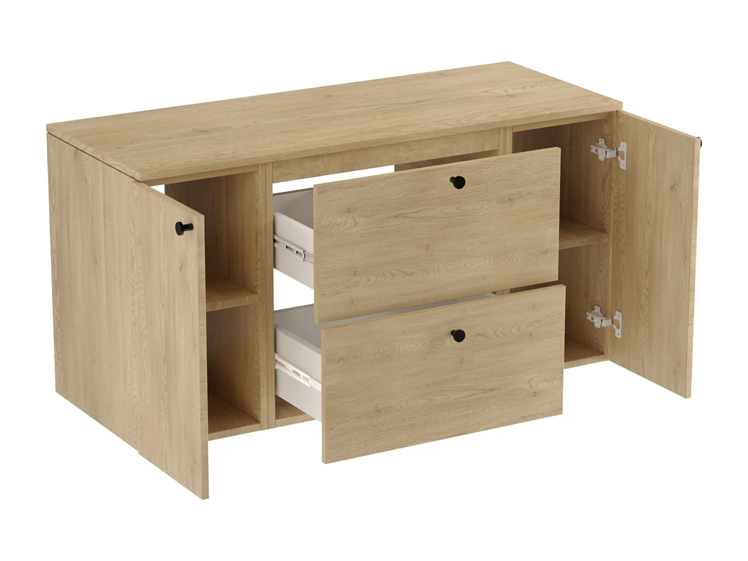 Meuble lavabo WENA, avec 2 portes et 2 tiroirs, fronts lisses, Beti, 120x60x47 cm, Chêne de Crémone