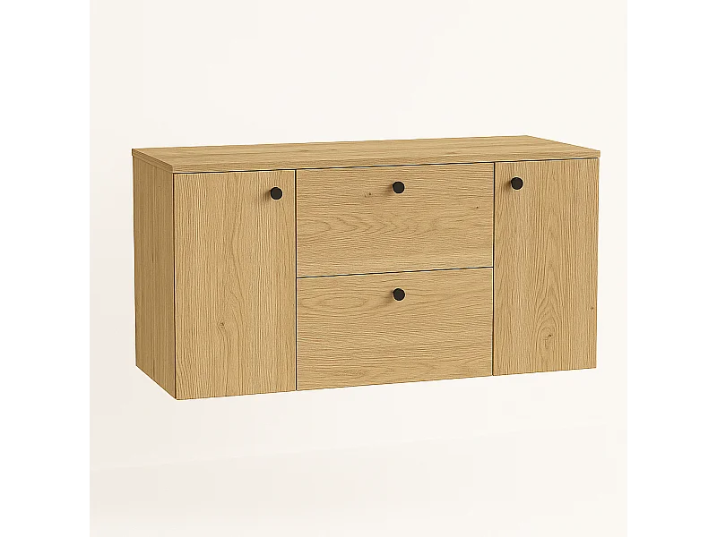 Meuble lavabo WENA, avec 2 portes et 2 tiroirs, fronts lisses, Beti, 120x60x47 cm, Chêne de Crémone