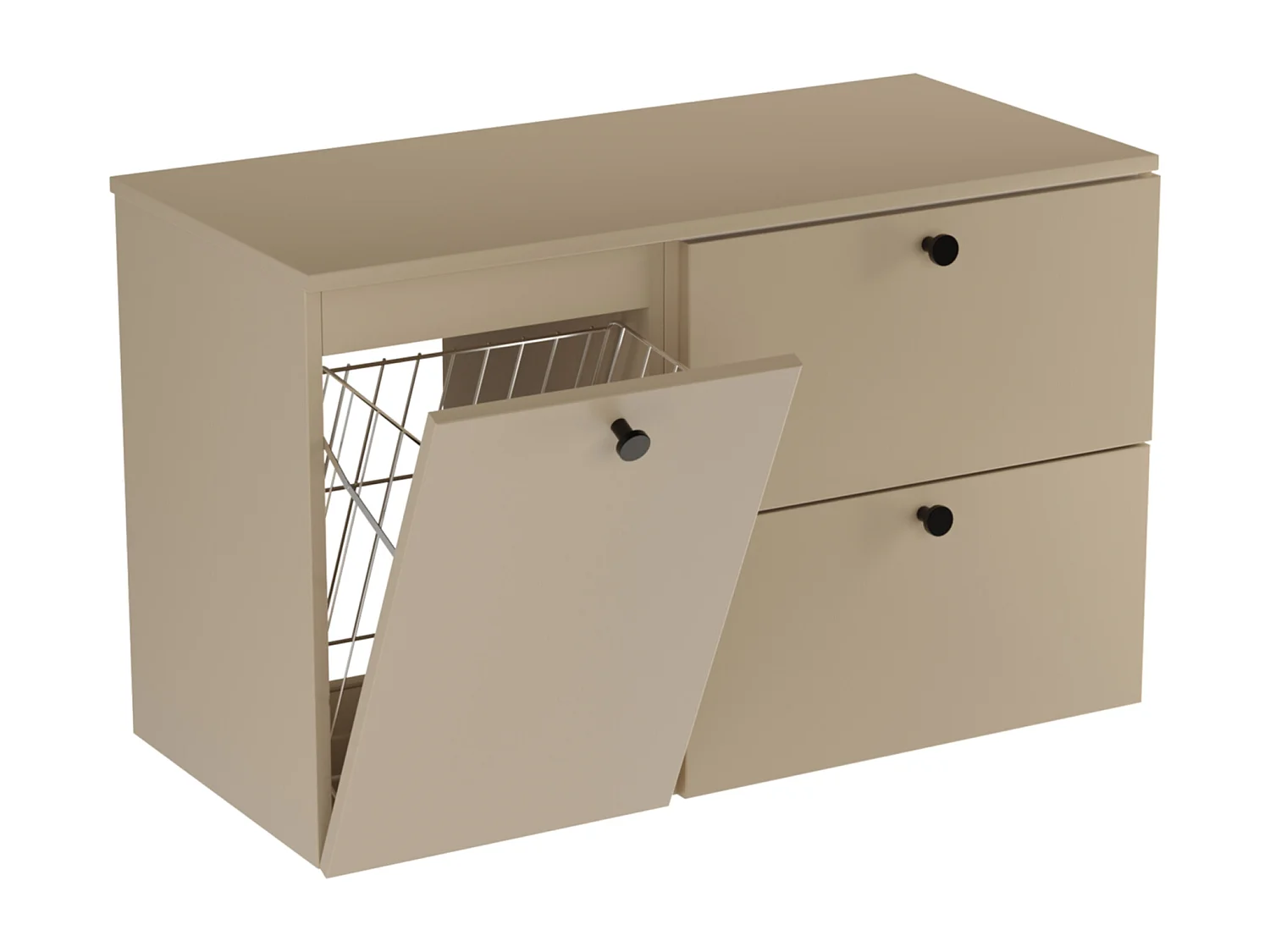 Meuble lavabo WENA, fronts lisses, avec panier à linge, Beti, 100x60x47 cm, Cappuccino