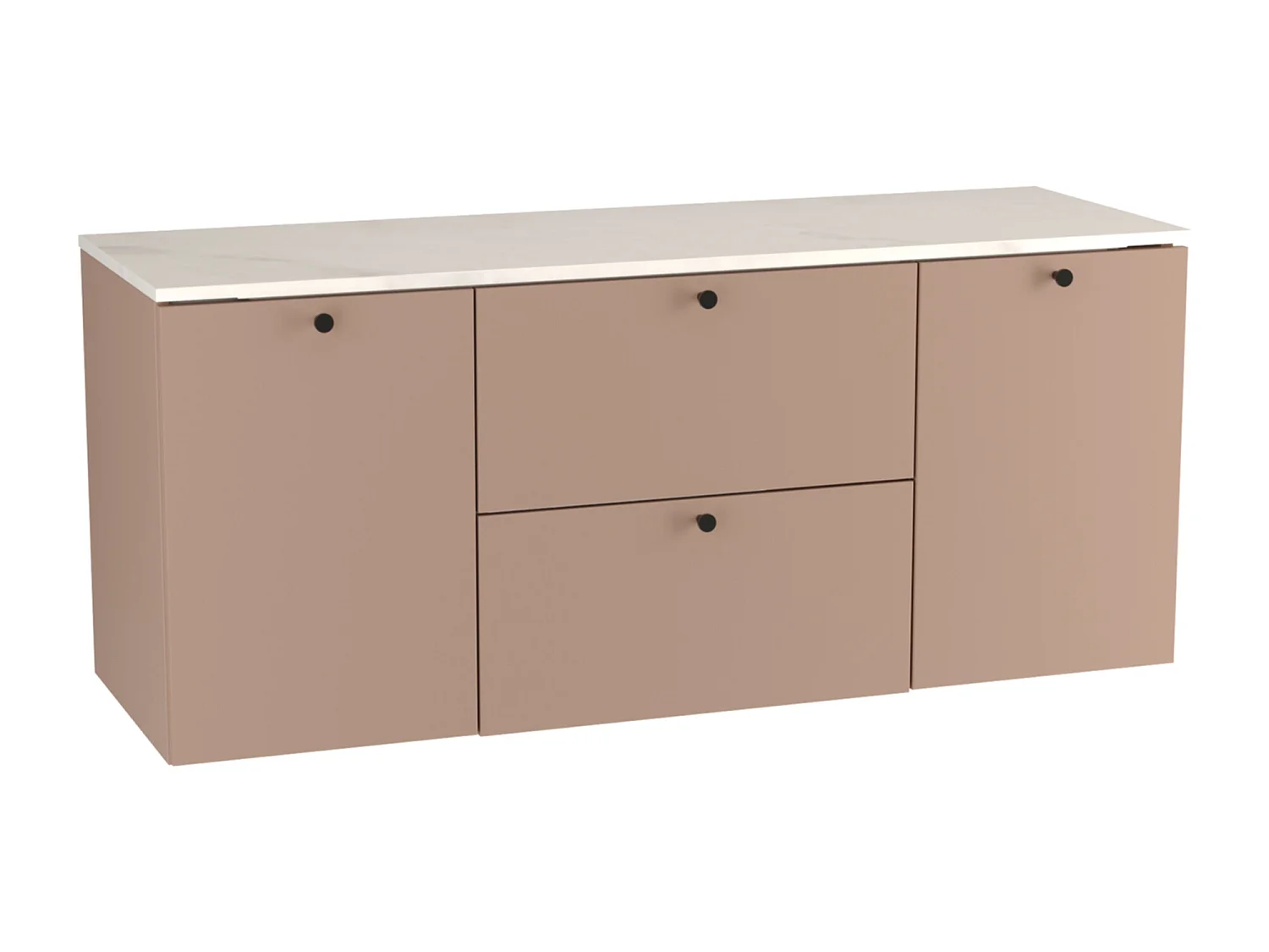 Szafka pod umywalkę WENA, z 2 drzwiami i 2 szufladami, gładkie fronty, z koszami na pranie, Beti, 140x60x47 cm, Ciemny Róż/Marmur Bianco