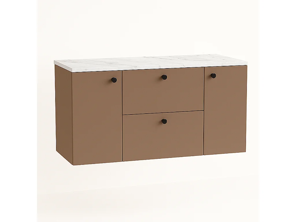 Waschtischunterschrank WENA, mit 2 Türen und 2 Schubladen, glatte Fronten, Beti, 120x60x47 cm, Dunkelrosa/Marmor Bianco