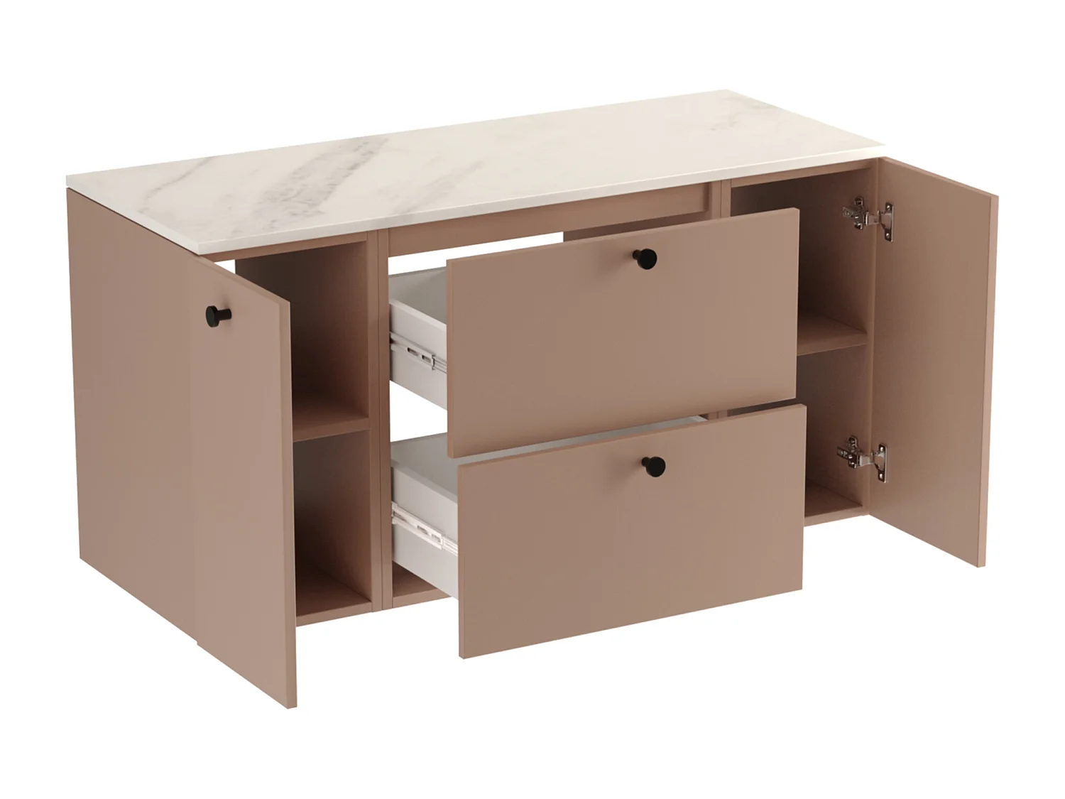 Waschtischunterschrank WENA, mit 2 Türen und 2 Schubladen, glatte Fronten, Beti, 120x60x47 cm, Dunkelrosa/Marmor Bianco