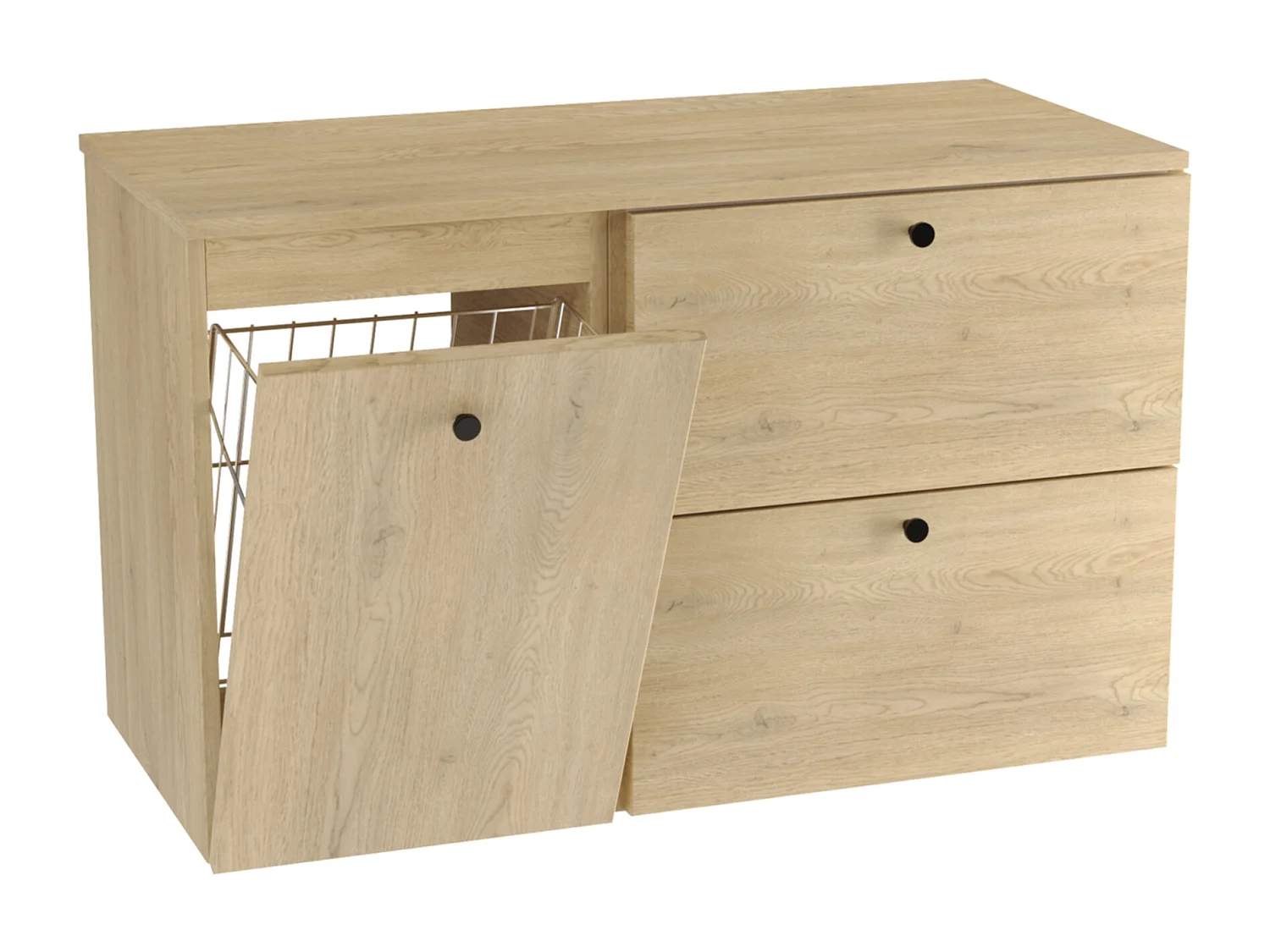 Meuble lavabo WENA, fronts lisses, avec panier à linge, Beti, 100x60x47 cm, Chêne de Crémone