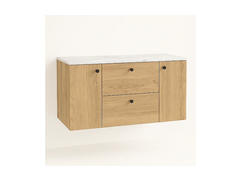 Waschtischunterschrank WENA, mit 2 Türen und 2 Schubladen, glatte Fronten, Beti, 120x60x47 cm, Eiche Cremona/Marmor Bianco