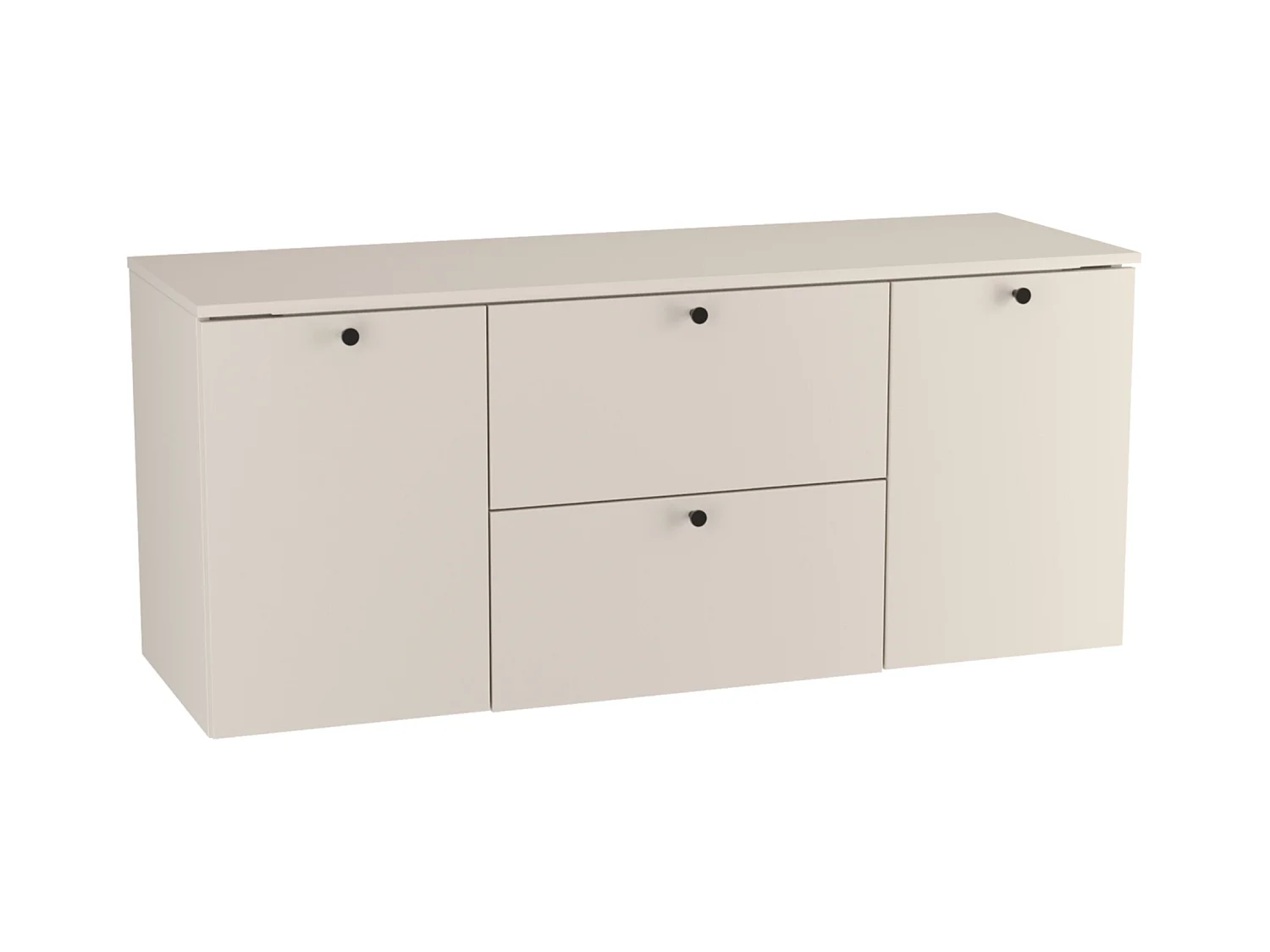 Meuble lavabo WENA, avec 2 portes et 2 tiroirs, fronts lisses, avec panier à linge, Beti, 140x60x47 cm, Cachemire