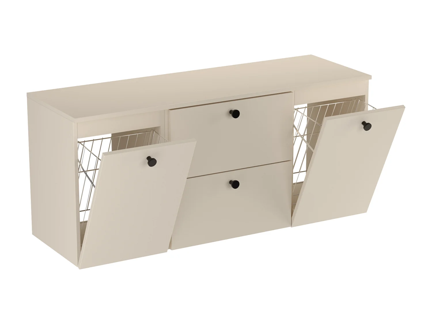 Meuble lavabo WENA, avec 2 portes et 2 tiroirs, fronts lisses, avec panier à linge, Beti, 140x60x47 cm, Cachemire