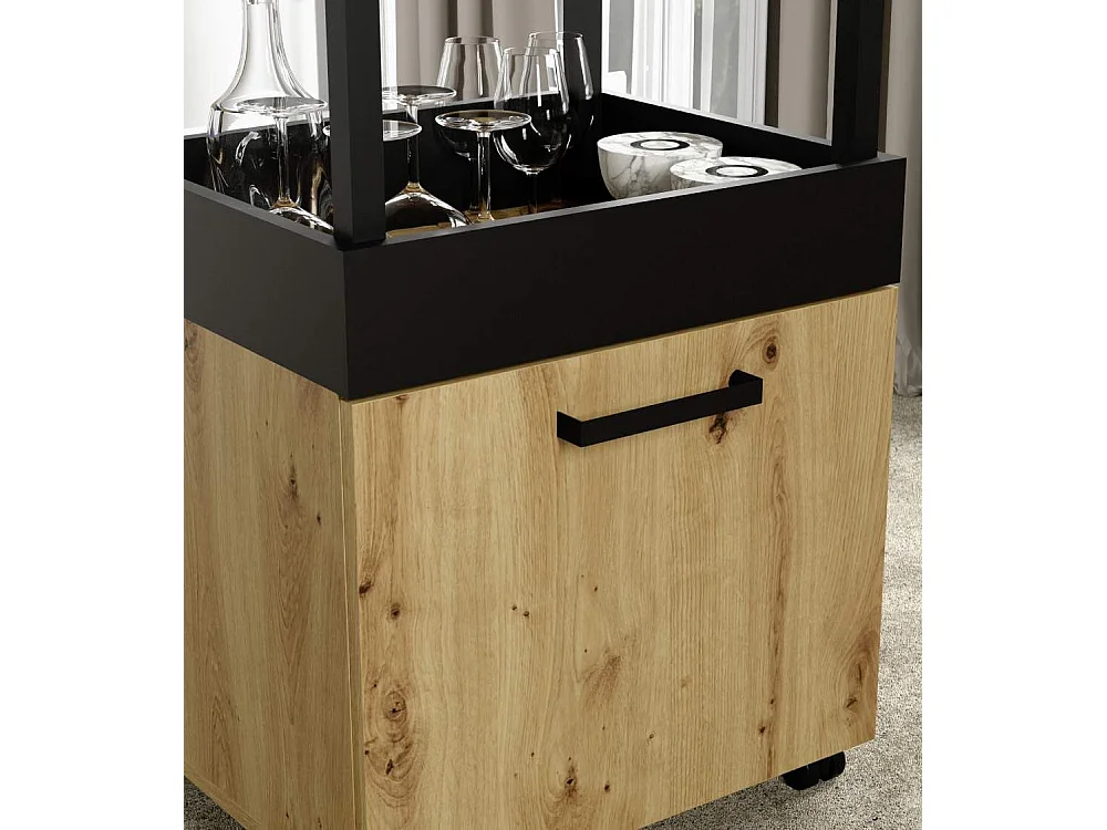 Mueble bar de 89x50x41 cm de tablero laminado en color beige con 1 puerta y ruedas Fizz