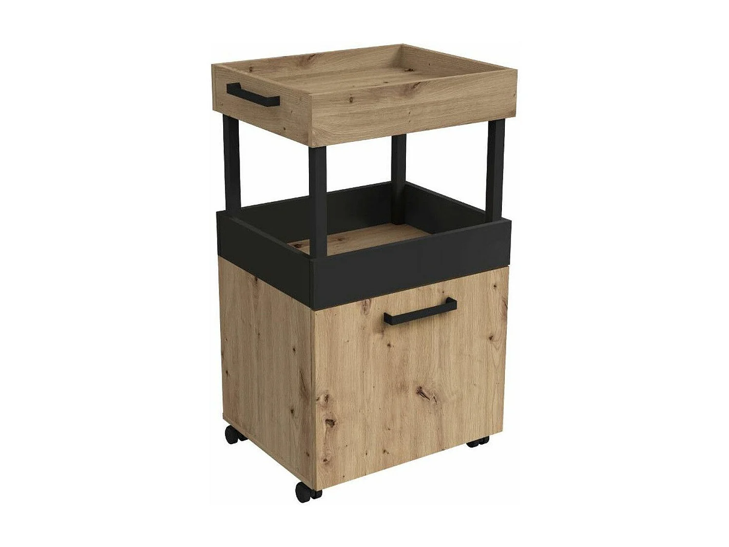 Mueble bar de 89x50x41 cm de tablero laminado en color beige con 1 puerta y ruedas Fizz