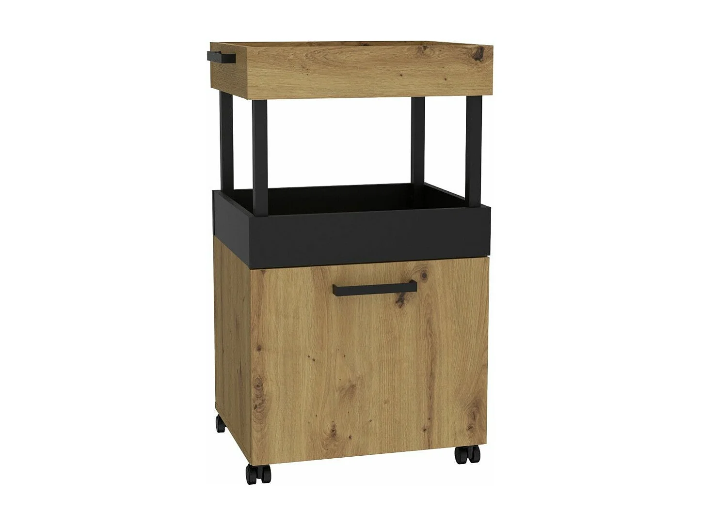 Mueble bar de 89x50x41 cm de tablero laminado en color beige con 1 puerta y ruedas Fizz