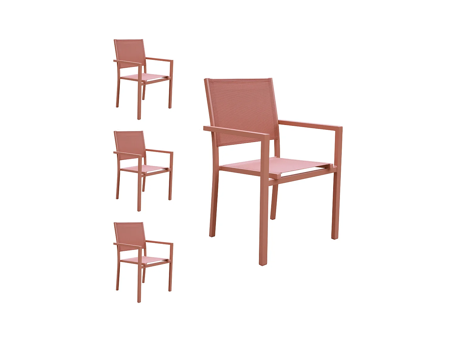 Lot de 4 chaises en aluminium terracotta - textilène terracotta - HAPPY GARDEN