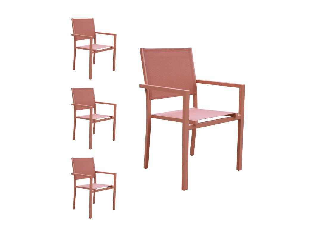 Set van 4 terracotta aluminium stoelen - textilène terracotta