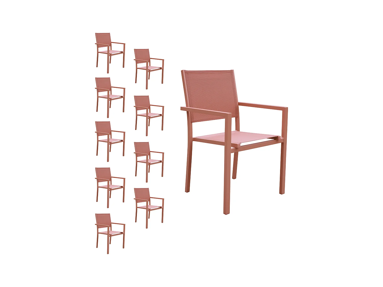 Lot de 10 chaises en aluminium terracotta - textilène terracotta - HAPPY GARDEN