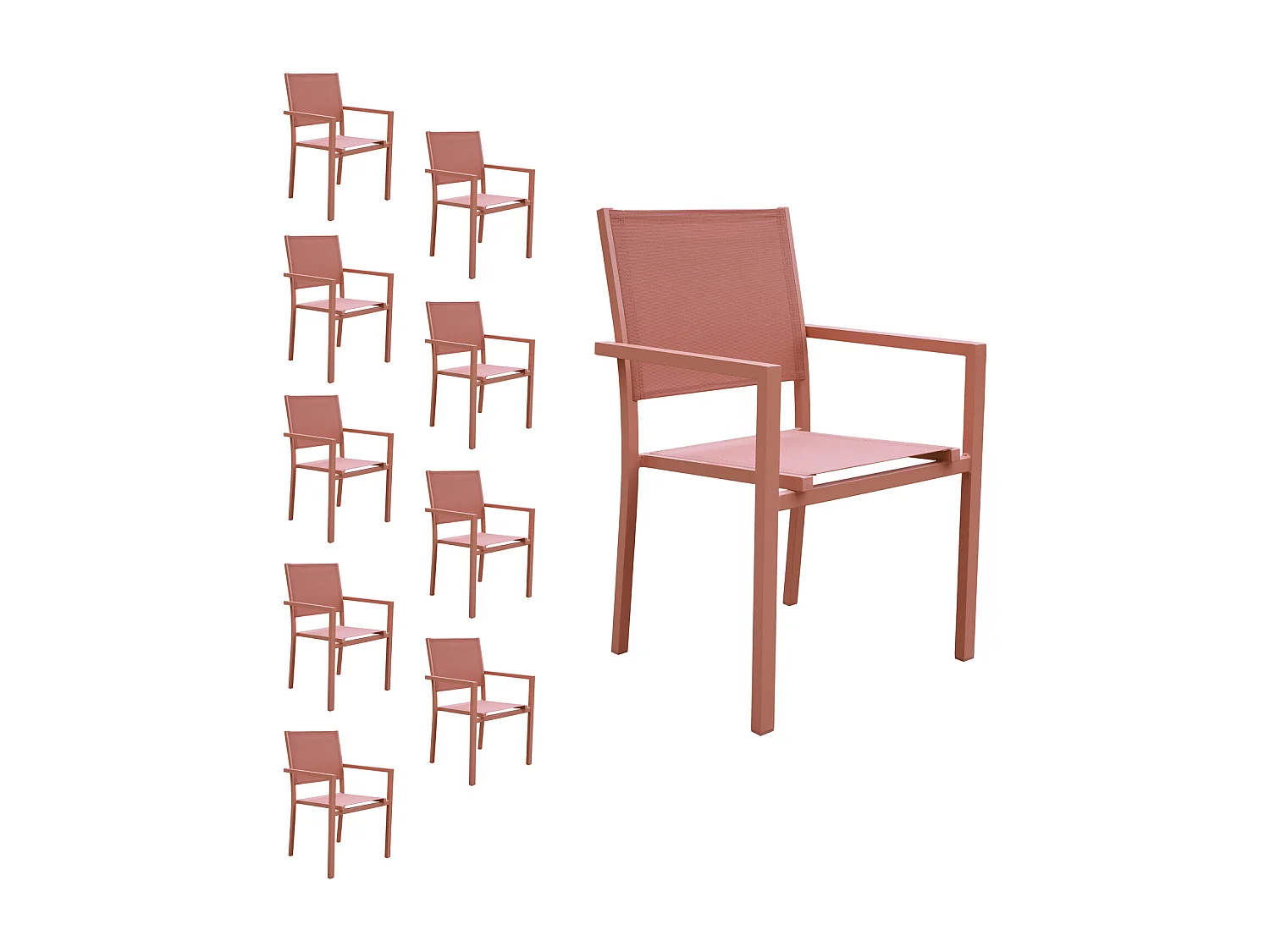 Lot de 10 chaises en aluminium terracotta - textilène terracotta - HAPPY GARDEN