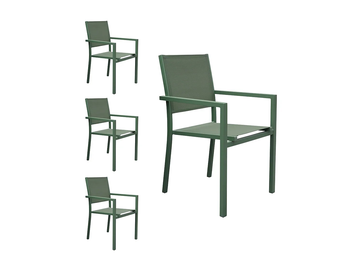 Set van 4 saliegroene aluminium stoelen - saliegroen textilene