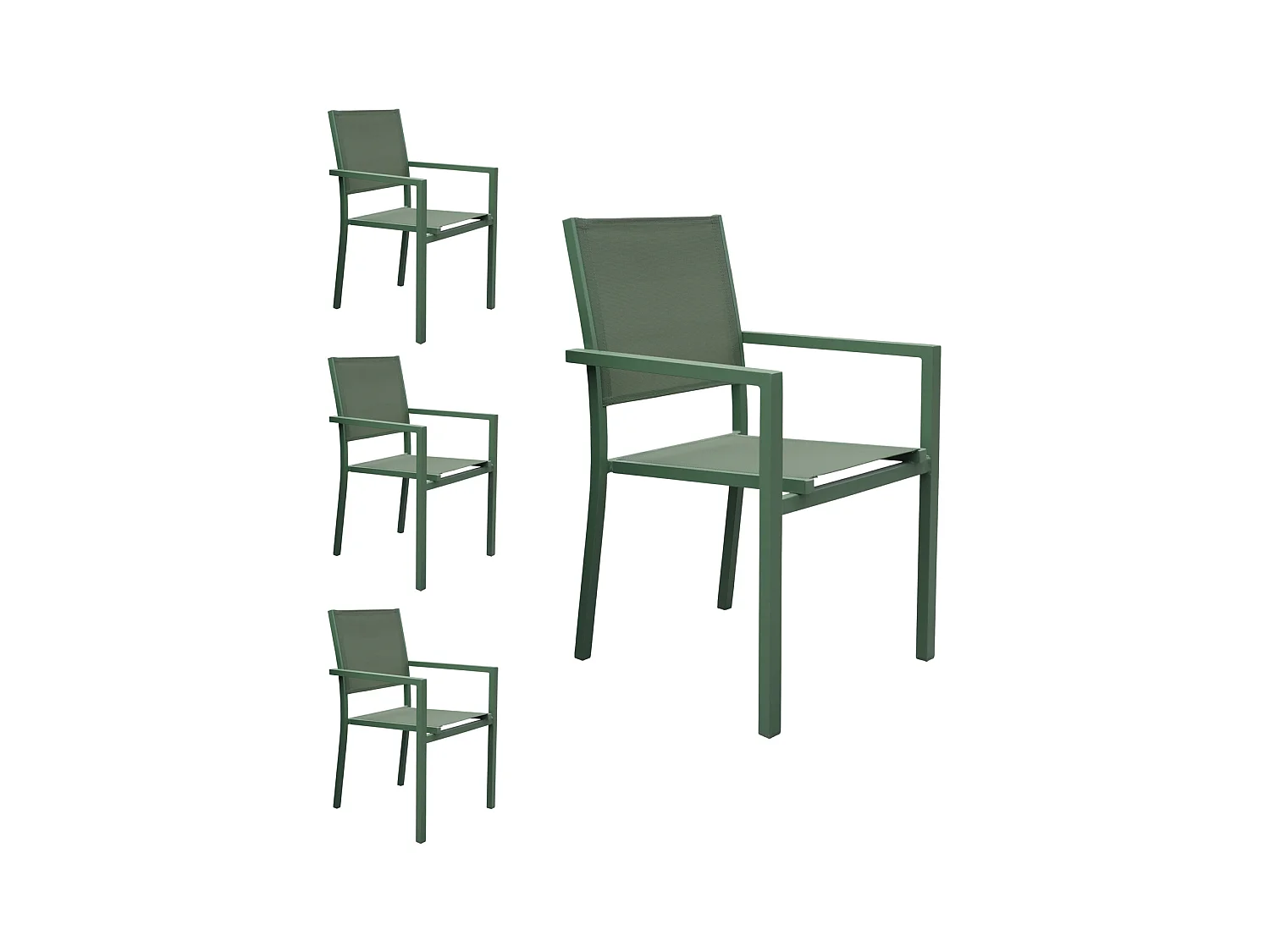 Set van 4 saliegroene aluminium stoelen - saliegroen textilene