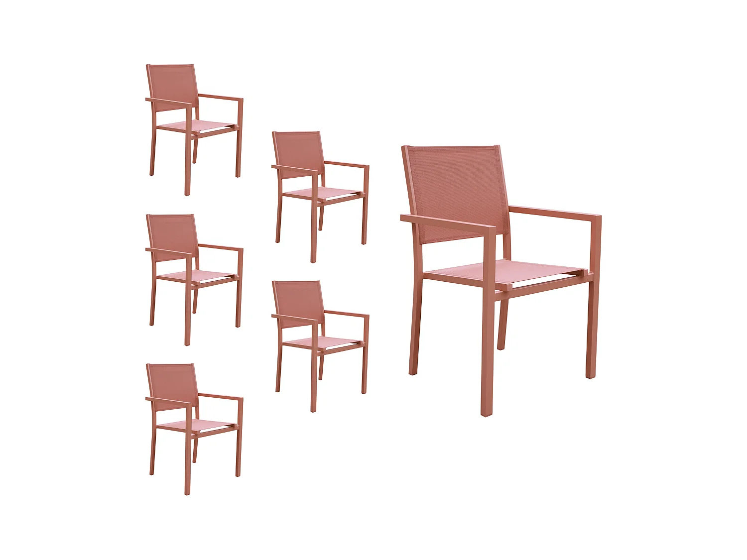 Lot de 6 chaises en aluminium terracotta - textilène terracotta - HAPPY GARDEN