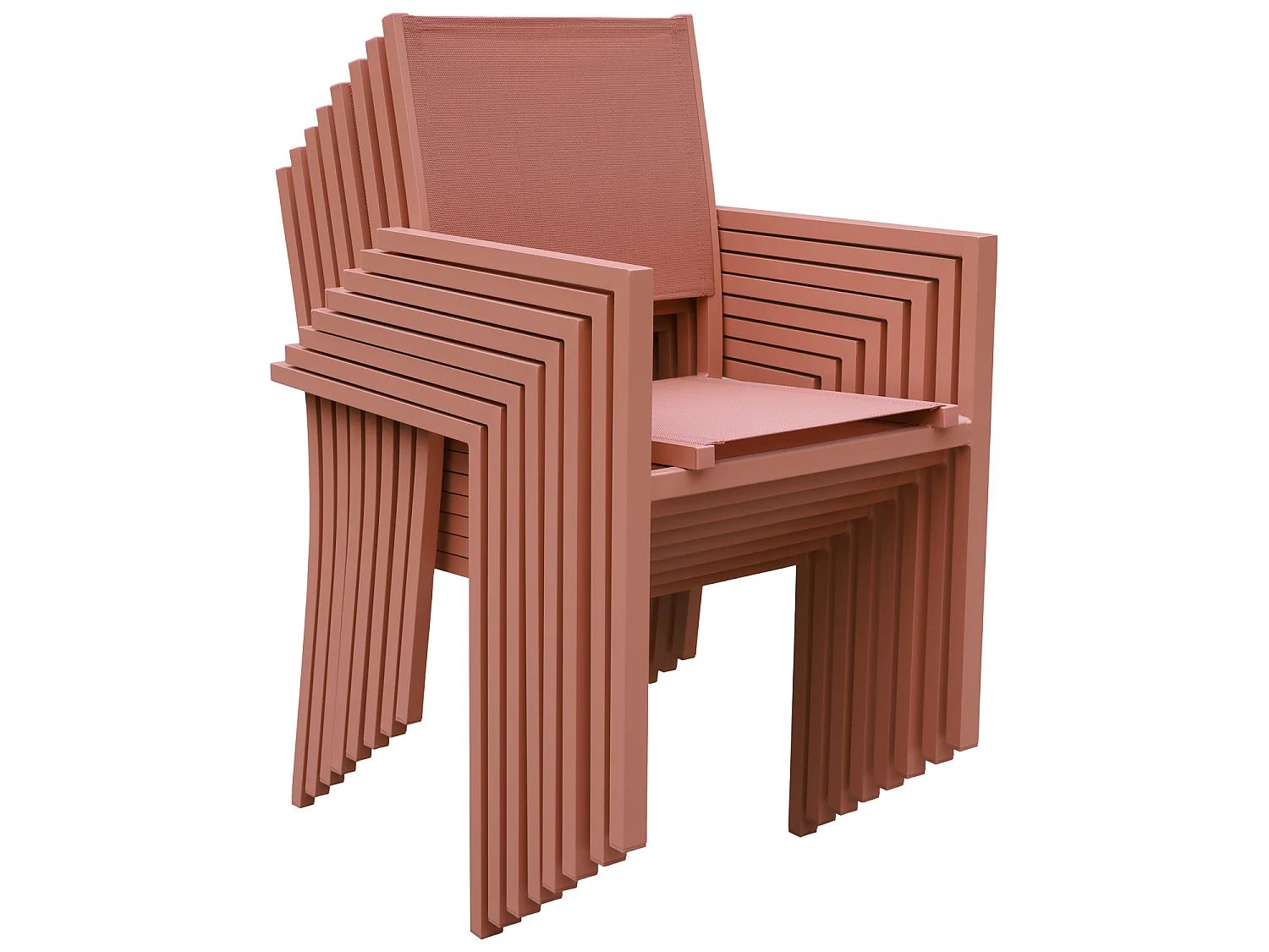 Set van 6 terracotta aluminium stoelen - textilène terracotta