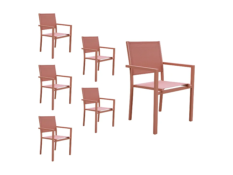 Lot de 6 chaises en aluminium terracotta - textilène terracotta - HAPPY GARDEN