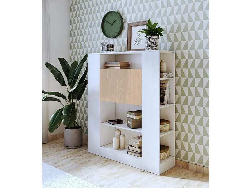 Estantería de estudio de 140x120x35 cm de melamina con función de mesa en blanco Darcy