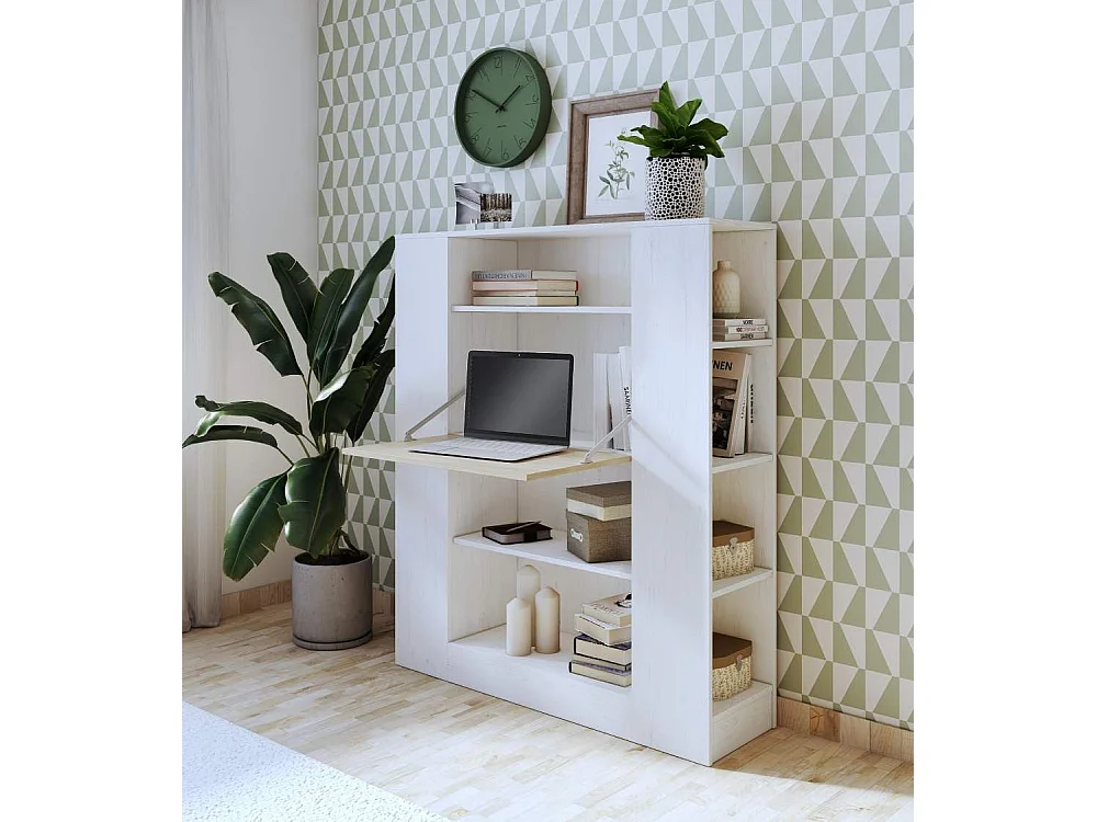 Estantería de estudio de 140x120x35 cm de melamina con función de mesa en blanco Darcy