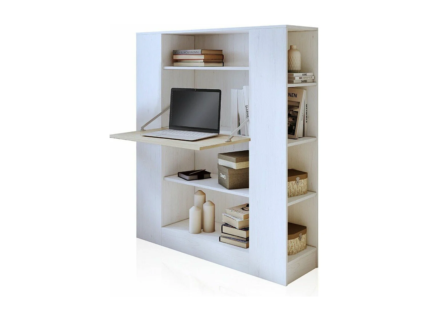 Estantería de estudio de 140x120x35 cm de melamina con función de mesa en blanco Darcy