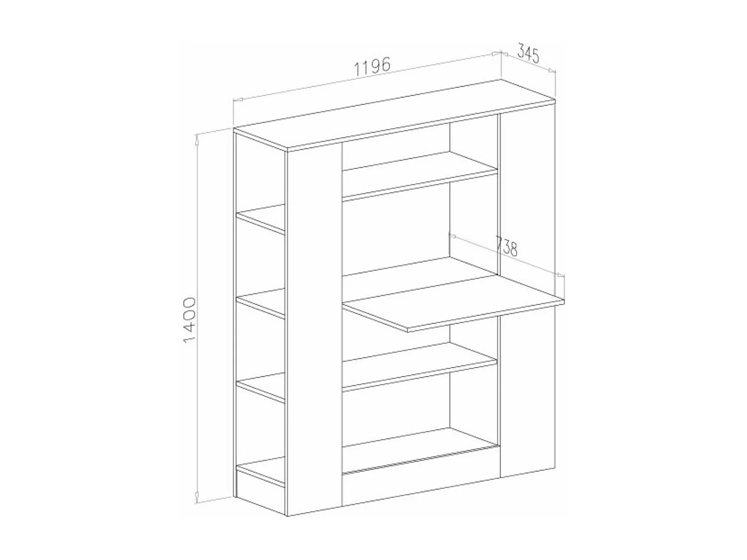 Estantería de estudio de 140x120x35 cm de melamina con función de mesa en blanco Darcy