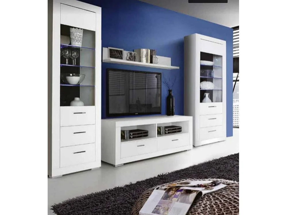 Mueble TV de 156x64x52 cm de diseño moderno con 2 cajones inferiores en color blanco Snow