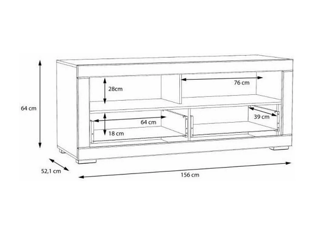 Mueble TV de 156x64x52 cm de diseño moderno con 2 cajones inferiores en color blanco Snow