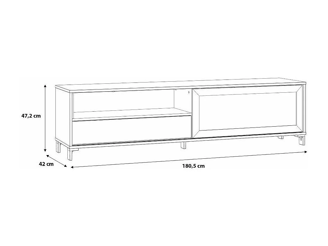 Mueble TV de 47x181x42 cm de estilo moderno industrial con cajón tipo push en beige Folke
