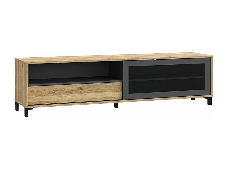 Mueble TV de 47x181x42 cm de estilo moderno industrial con cajón tipo push en beige Folke