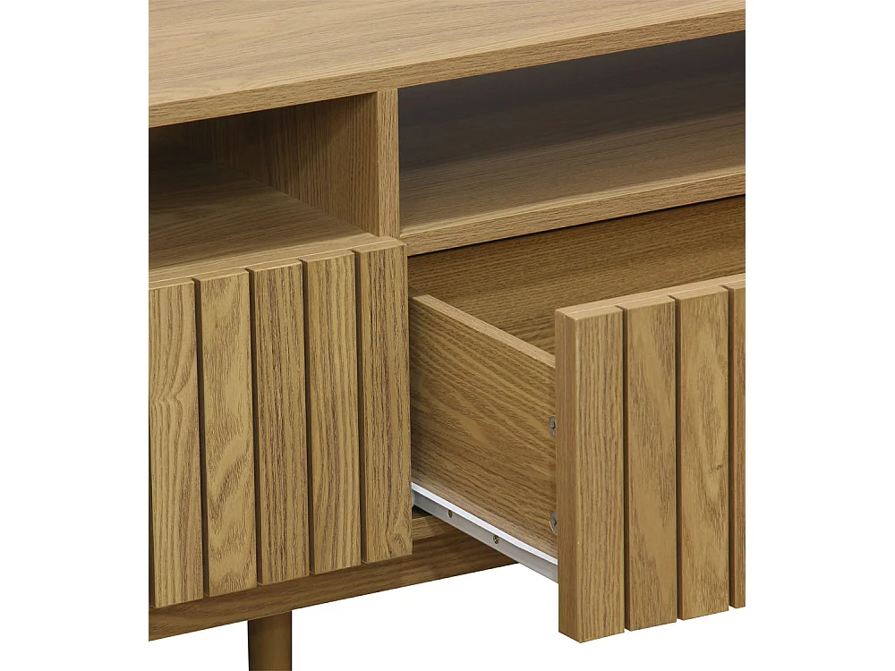 Mueble TV de 50x150x40 cm con 2 cajones y 5 patas de madera en color beige Kaede