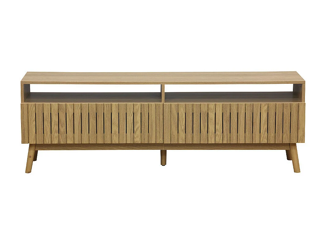 Mueble TV de 50x150x40 cm con 2 cajones y 5 patas de madera en color beige Kaede