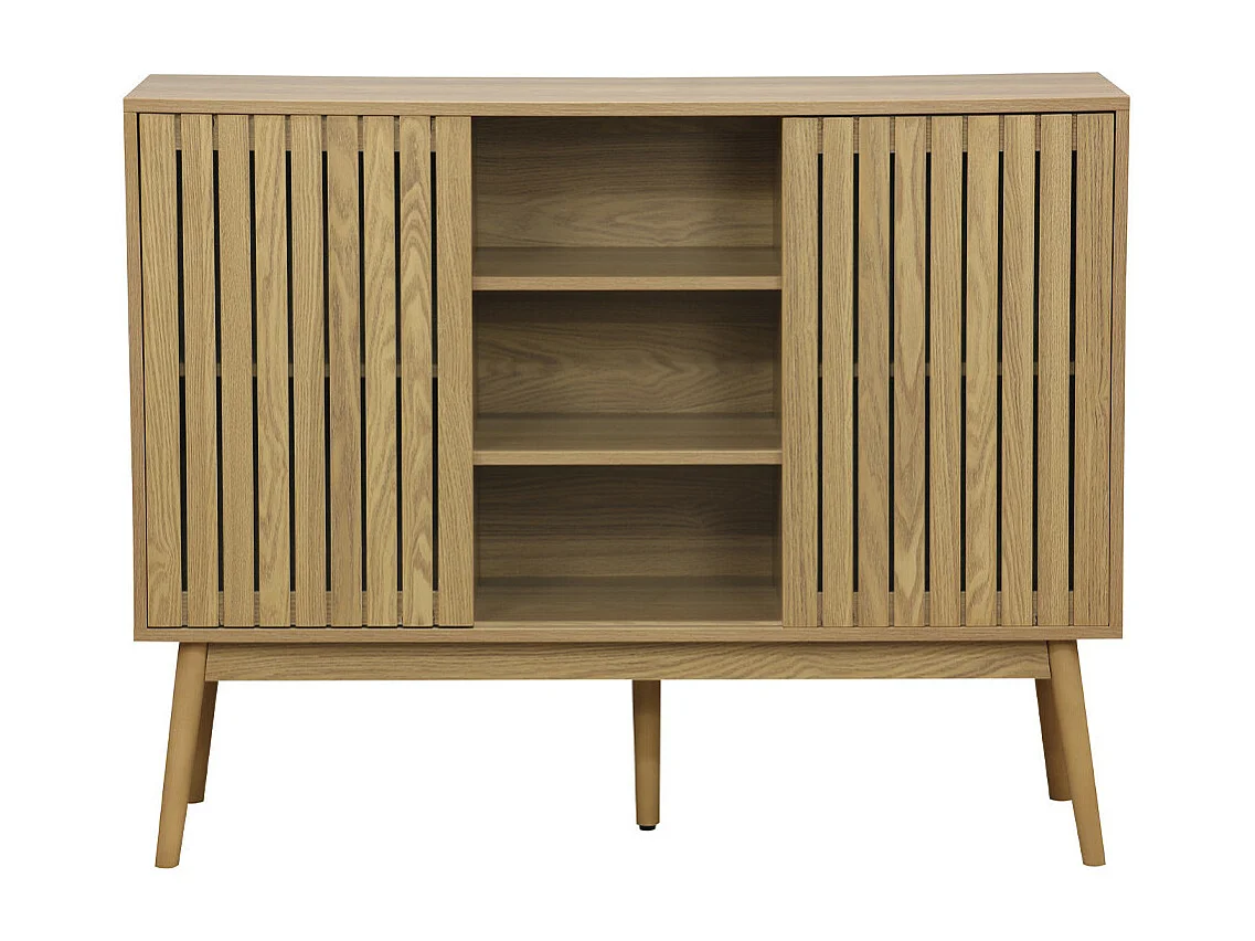 Aparador de 115x90x40 cm con 2 puertas correderas y acabado madera fresno en beige Kaede