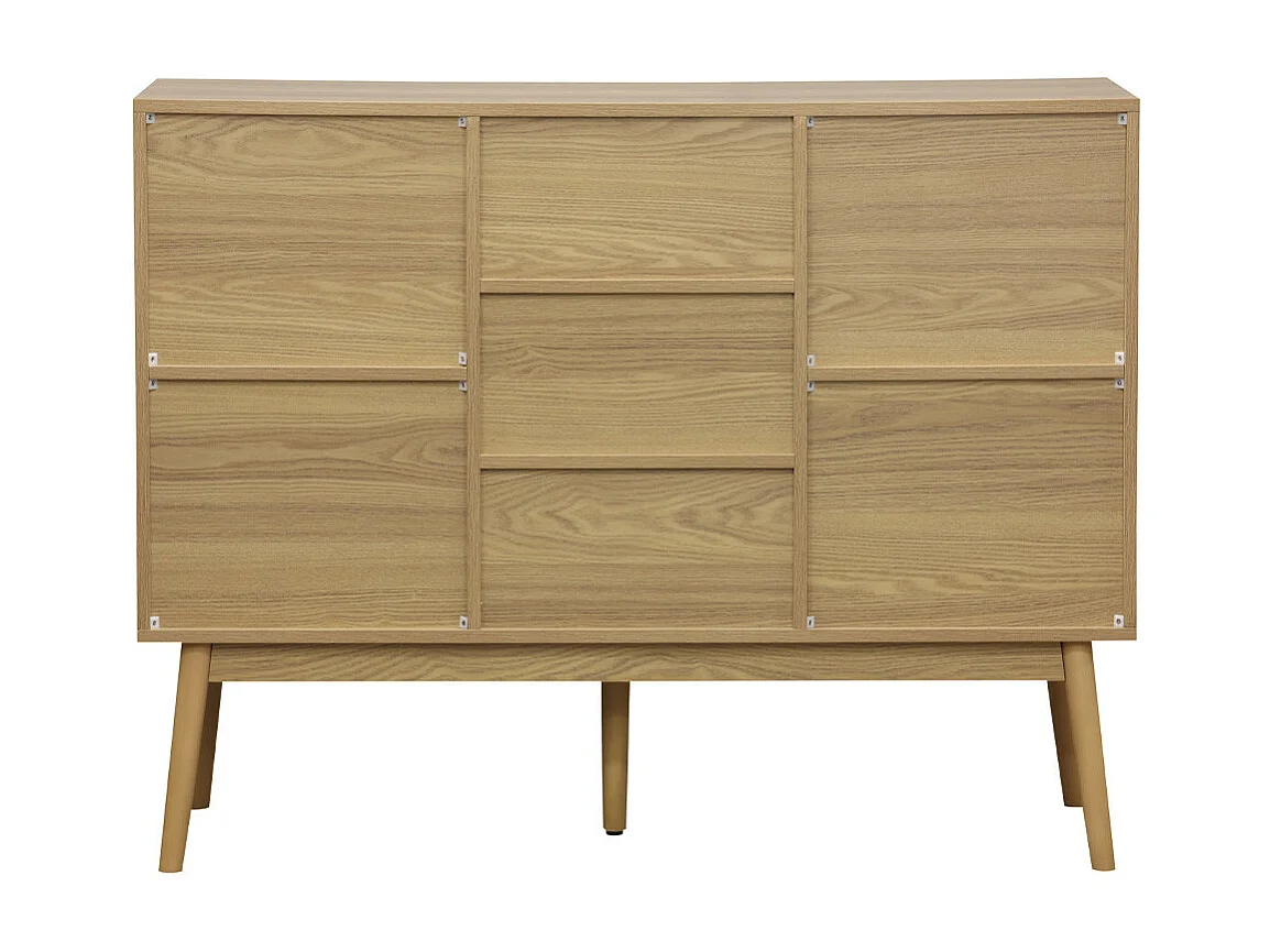 Aparador de 115x90x40 cm con 2 puertas correderas y acabado madera fresno en beige Kaede