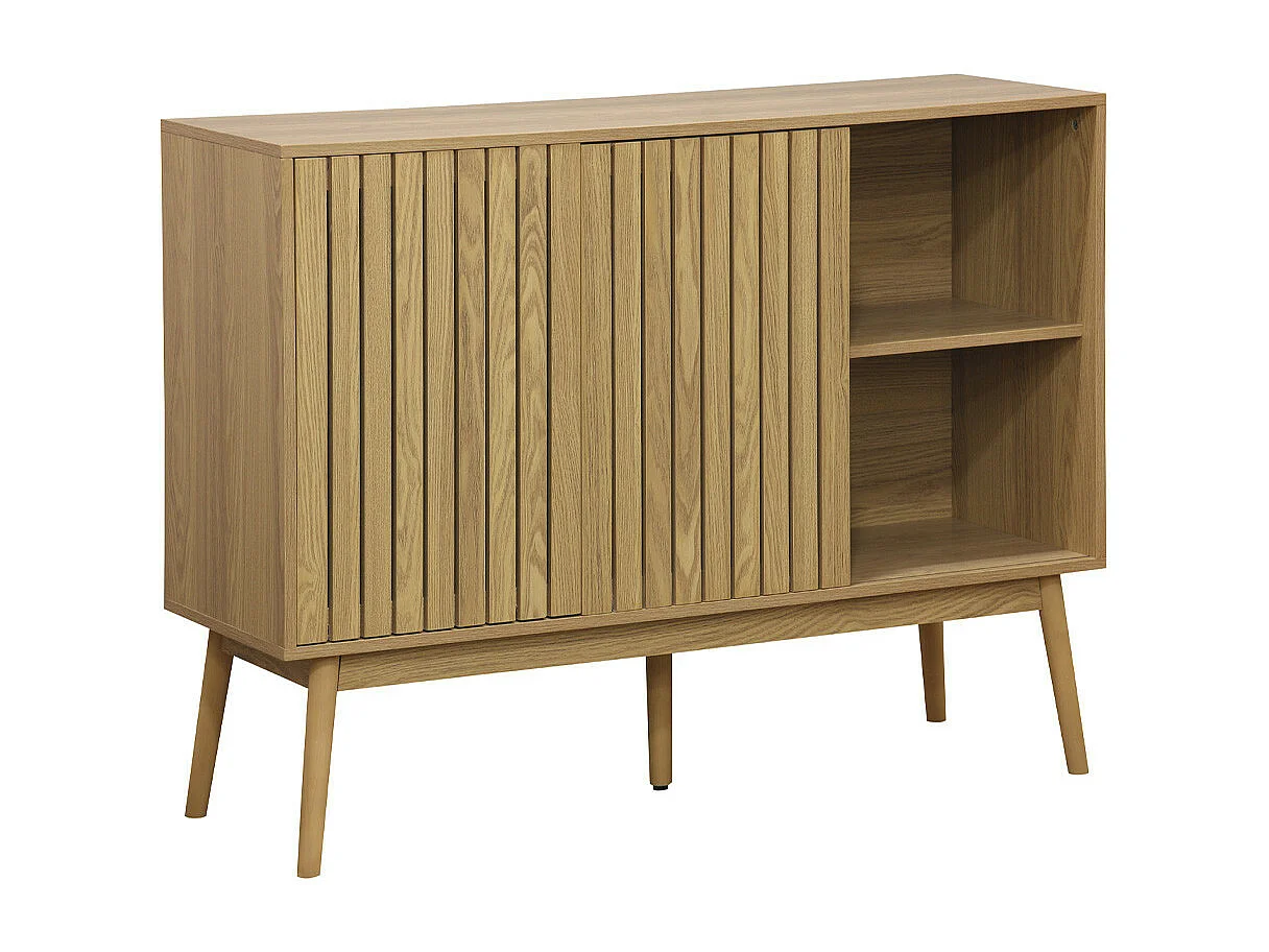 Aparador de 115x90x40 cm con 2 puertas correderas y acabado madera fresno en beige Kaede