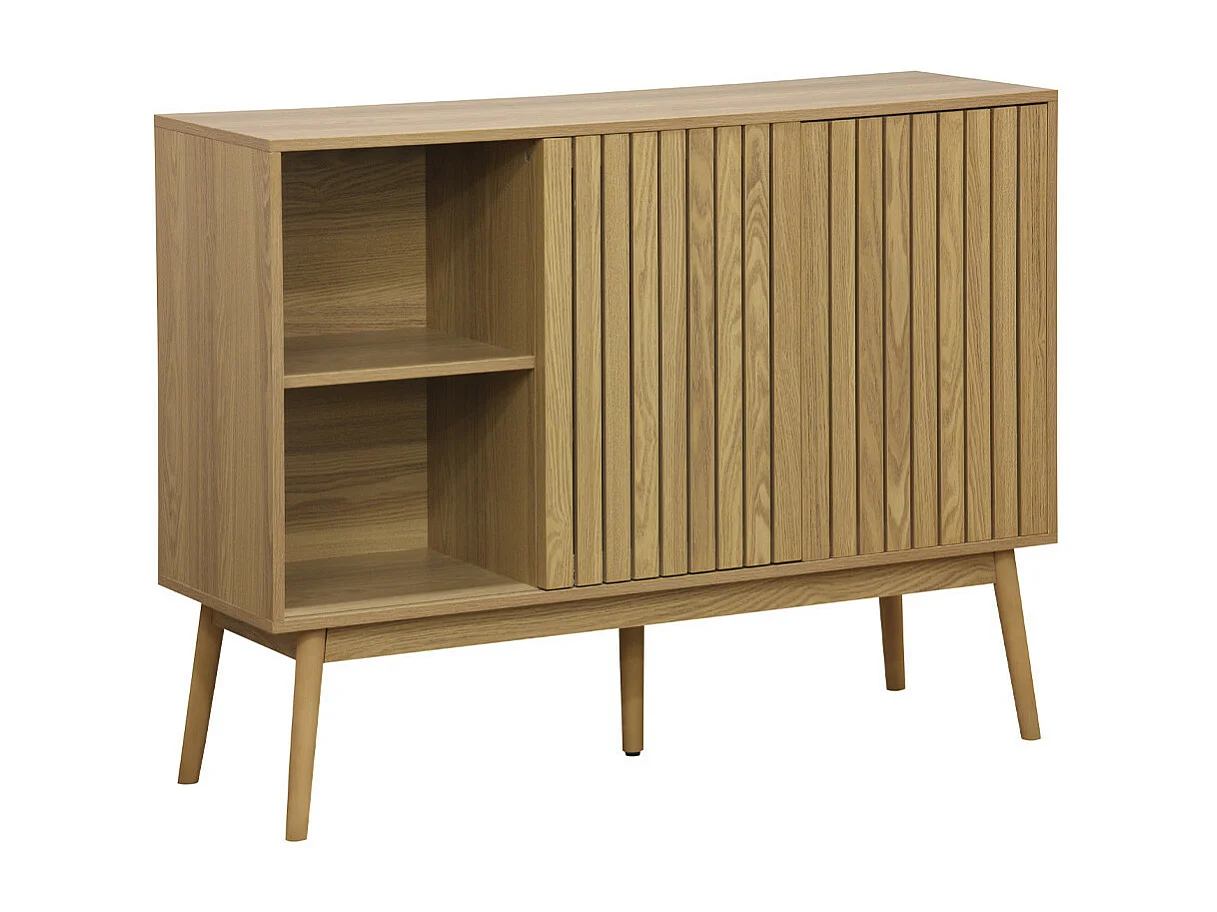 Aparador de 115x90x40 cm con 2 puertas correderas y acabado madera fresno en beige Kaede