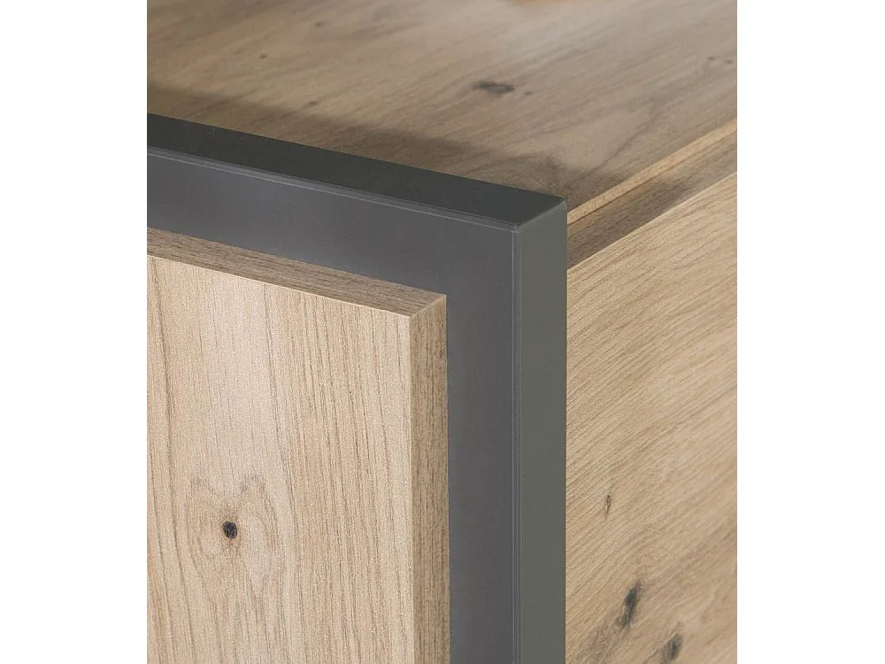 Vitrina alta de 205x92x41 cm con puerta acristalada, otra opaca y 2 cajones en beige Frank