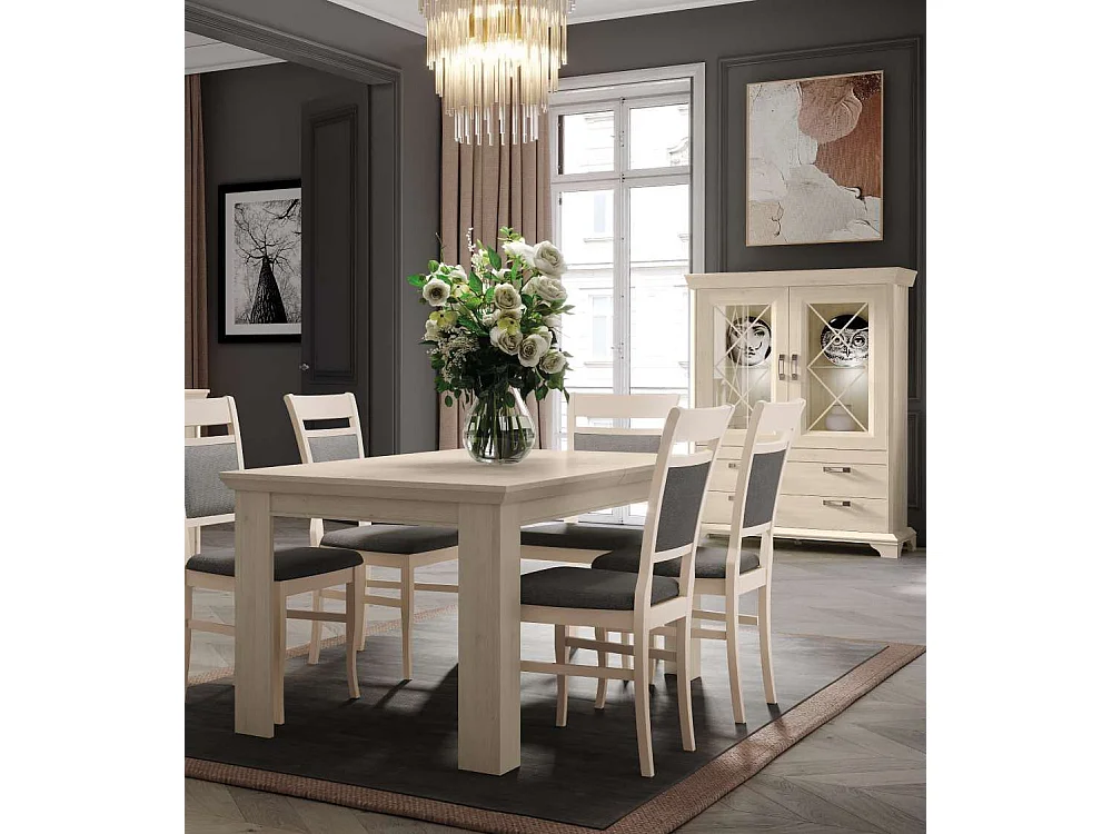 Vitrina doble de 123x162x48 cm con 2 puertas acristaladas y 2 cajones en blanco Karen