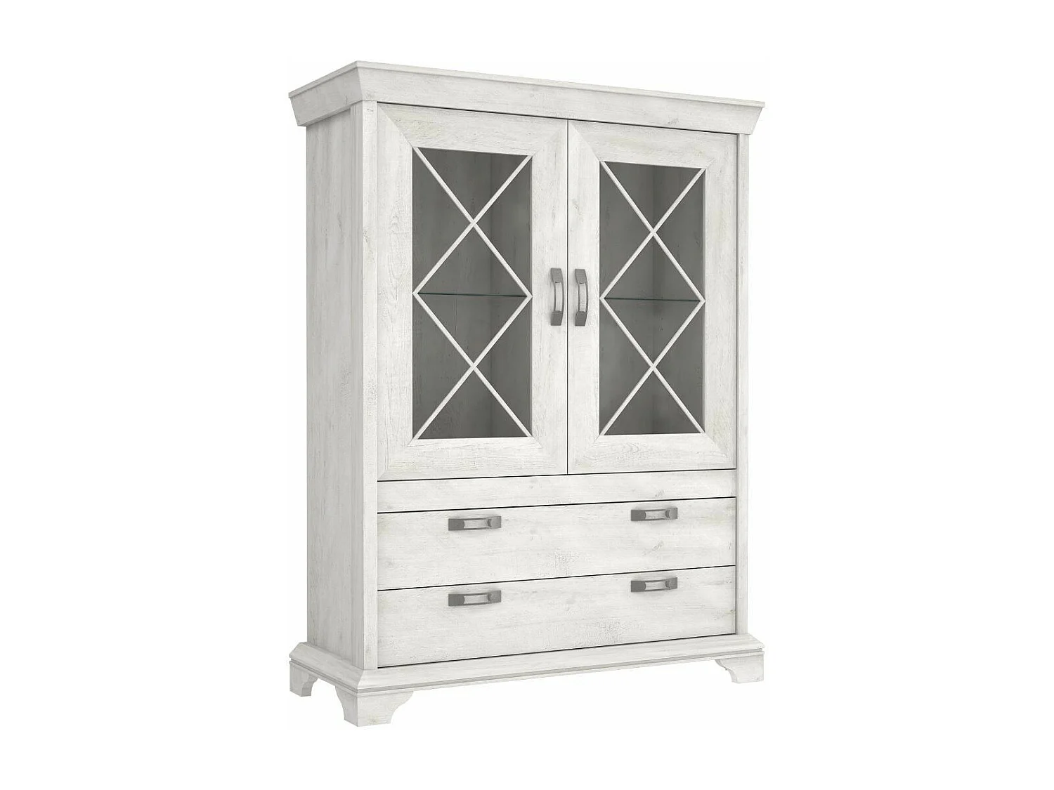 Vitrina doble de 123x162x48 cm con 2 puertas acristaladas y 2 cajones en blanco Karen