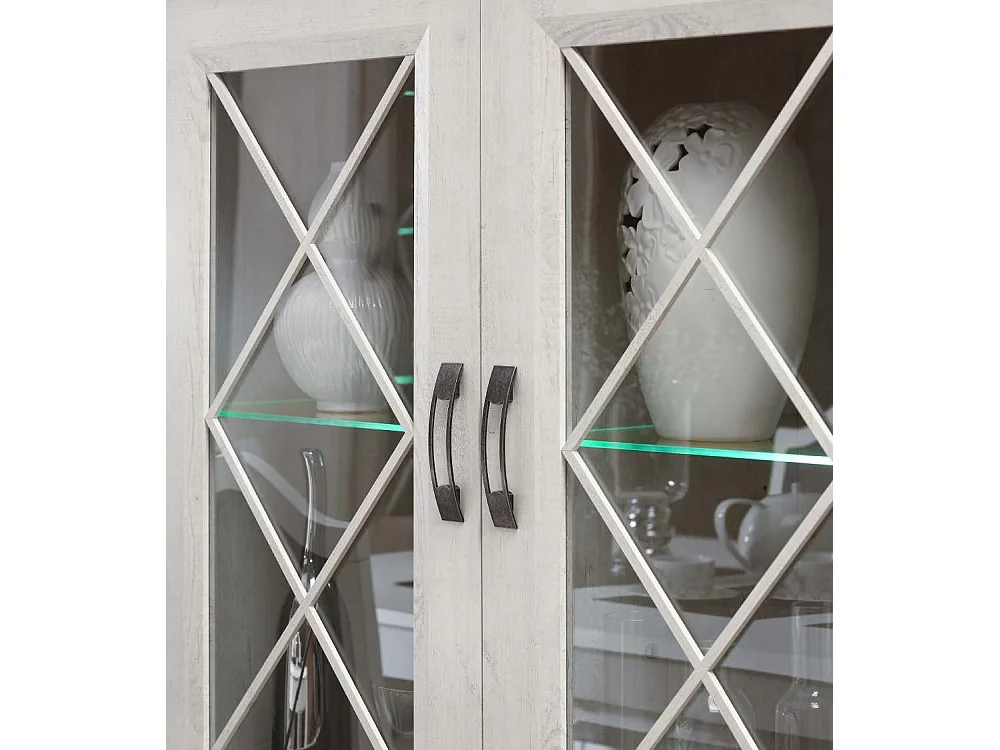 Vitrina doble de 123x162x48 cm con 2 puertas acristaladas y 2 cajones en blanco Karen