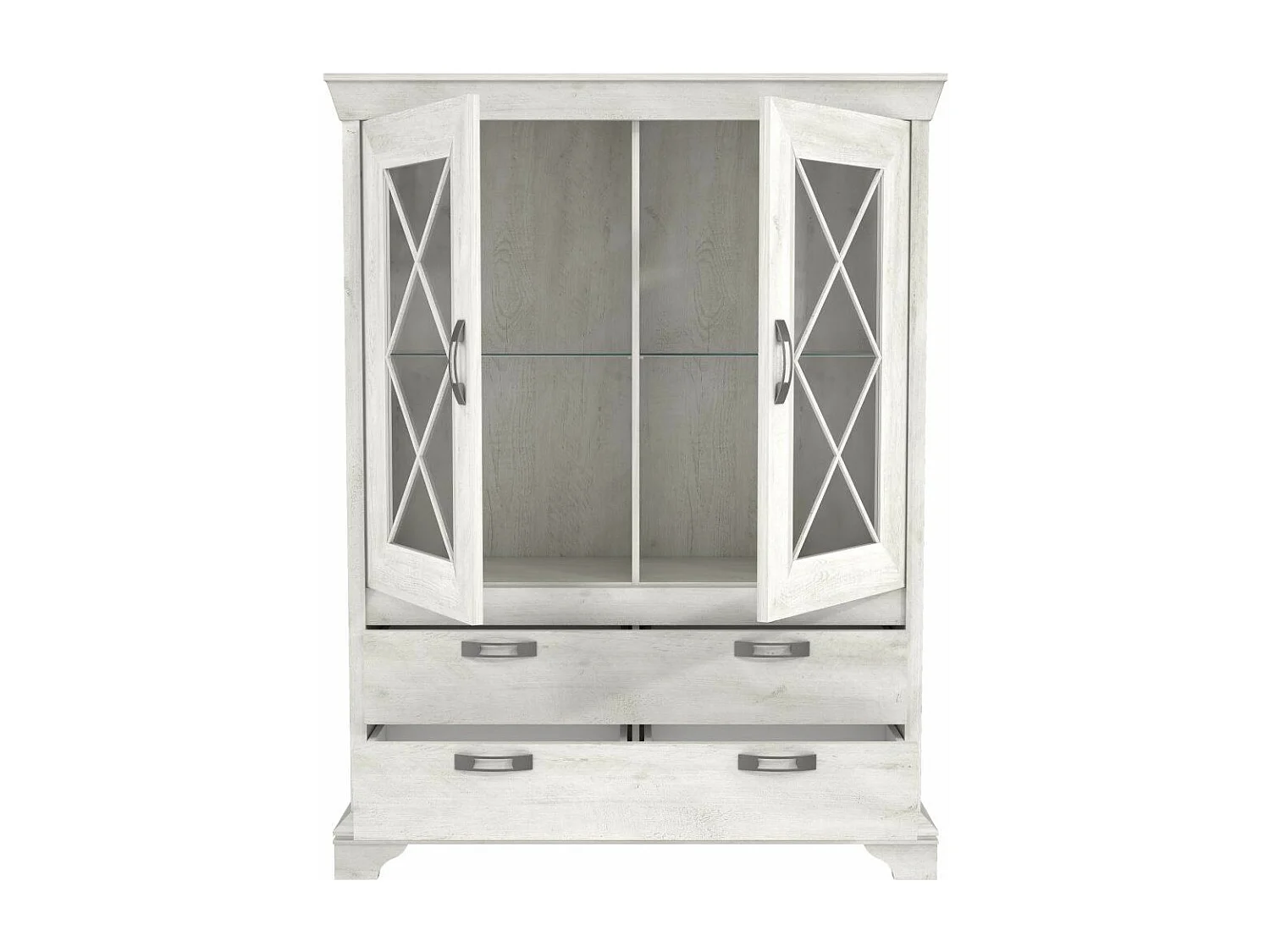 Vitrina doble de 123x162x48 cm con 2 puertas acristaladas y 2 cajones en blanco Karen