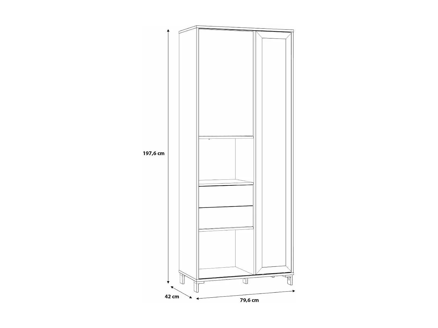 Vitrina alta de 198x78x42 cm con 1 puerta, 2 cajones y 7 espacios abiertos en beige Folke