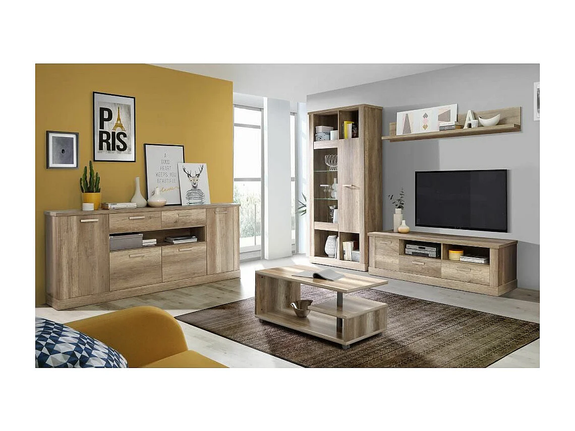 Vitrina alta de 211x111x42 cm con acabado en madera de roble antiguo en color marrón Yukon