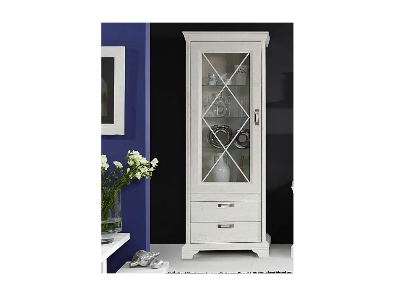 Vitrina de 210x78x48 cm de madera y derivados con puerta acristalada en color blanco Karen
