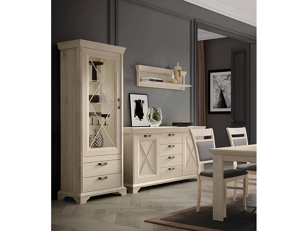 Vitrina de 210x78x48 cm de madera y derivados con puerta acristalada en color blanco Karen